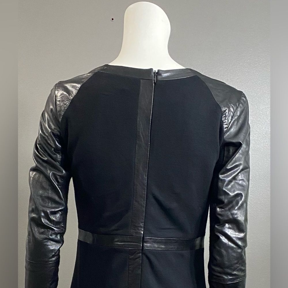 June Long Sleeve Black dress w/Distinctive genuine leather trim detailing Size S - Picture 7 of 12
